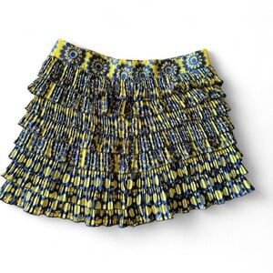 Vintage Forever 21 Yellow and Blue Pleated Tiered Mini Skirt